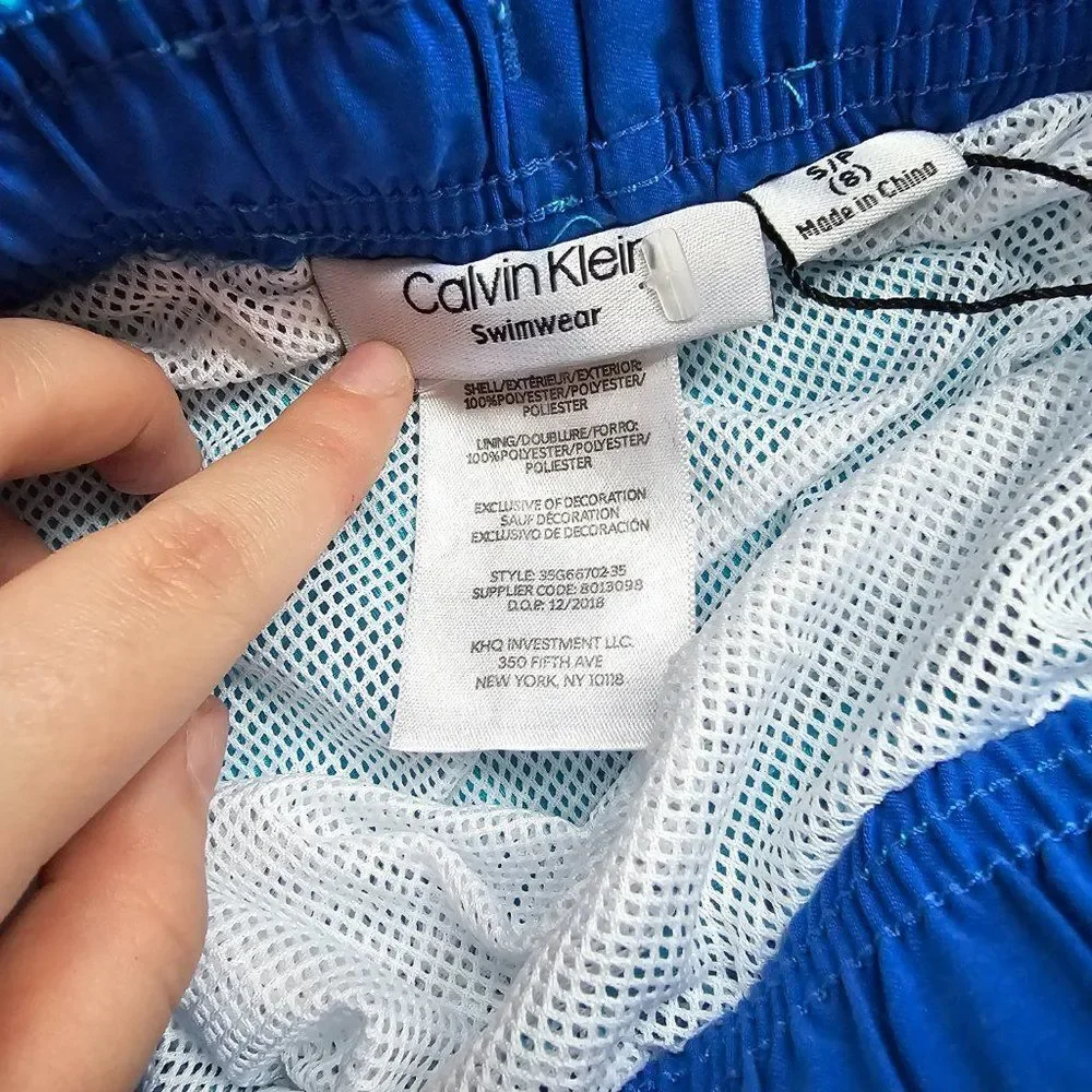 Calvin Klein Big Boys Caspian Blue Logo Stripe Swimwear Board Shorts Size 8
